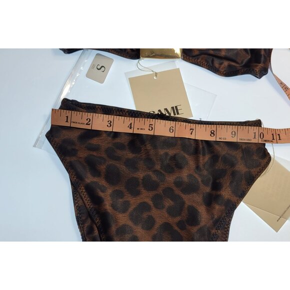 SAME LOS ANGELES BIKINY WOMENS Knotted Top /High Weist Bootom S 90's Brown Print - Picture 4 of 8